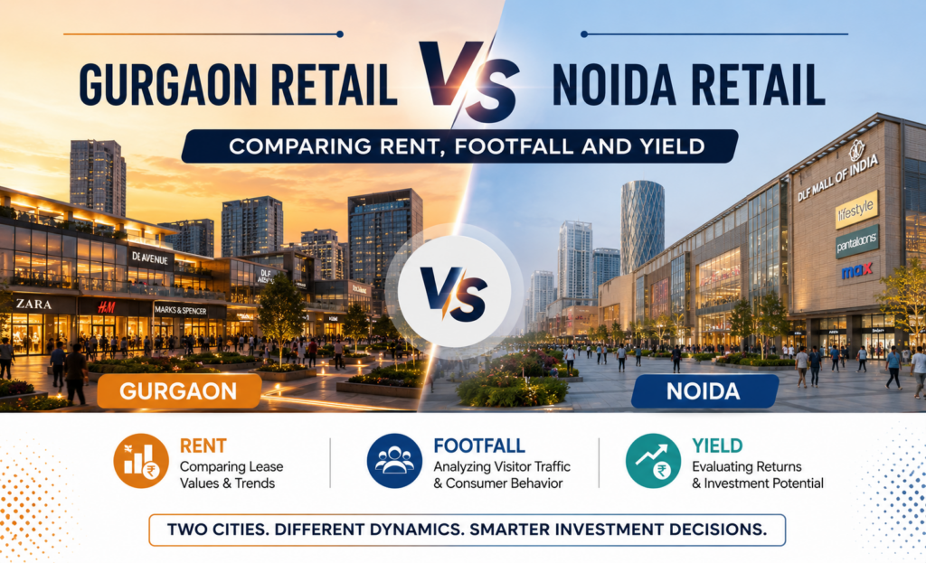 Split view of Gurugram mall retail and Noida market retail