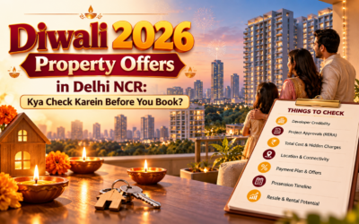 Homebuyers checking a Diwali property offer with documents and RERA details